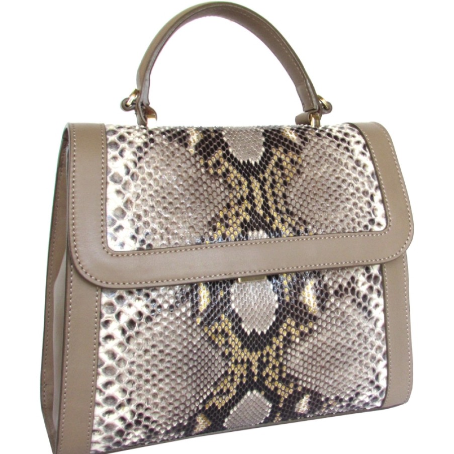 Sacs Pour Dames Cosmina Suciu | Cosmina Suciu Sac A Main De Luxe En Cuir Beige Et Veritable Python Fabrique En Italie