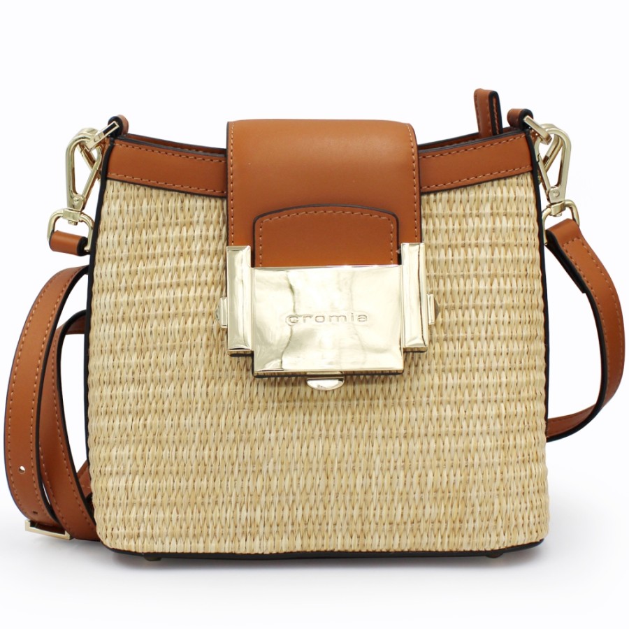 Sacs Pour Dames Cromie | Sac Seau A Bandouliere Cromia En Cuir Et Paille De Couleur Beige 1405202