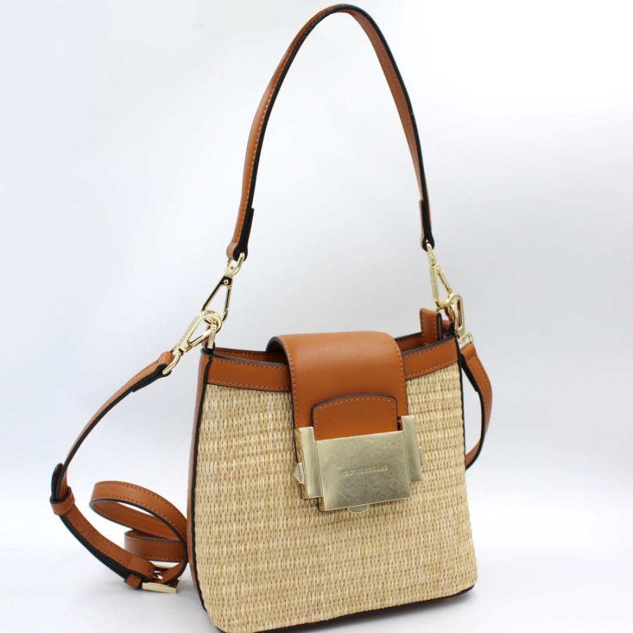 Sacs Pour Dames Cromie | Sac Seau A Bandouliere Cromia En Cuir Et Paille De Couleur Beige 1405202