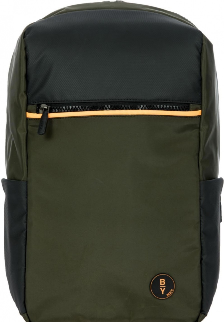 Sacs Pour Hommes BRIC'S PAR | Bric'S By Sac A Dos Pour Homme En Nylon Noir Et Olive Avec Bande Led Orange M B3Y04492.078