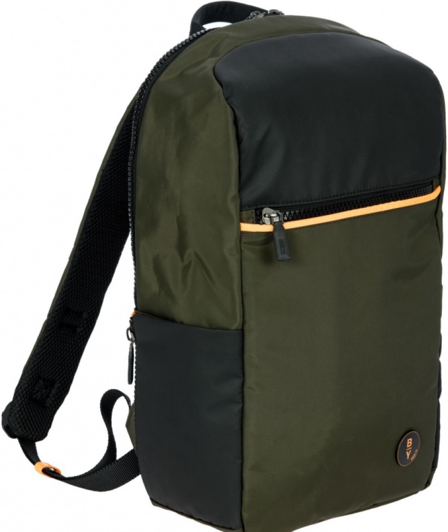 Sacs Pour Hommes BRIC'S PAR | Bric'S By Sac A Dos Pour Homme En Nylon Noir Et Olive Avec Bande Led Orange M B3Y04492.078