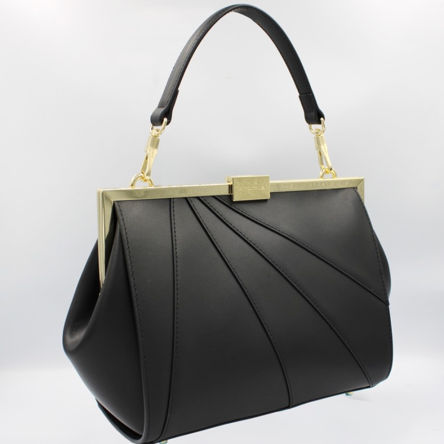 Sacs Pour Dames Cromie | Sac Stylise Retro En Cuir Noir Cromia, Fabrique En Italie 1405439-Noir