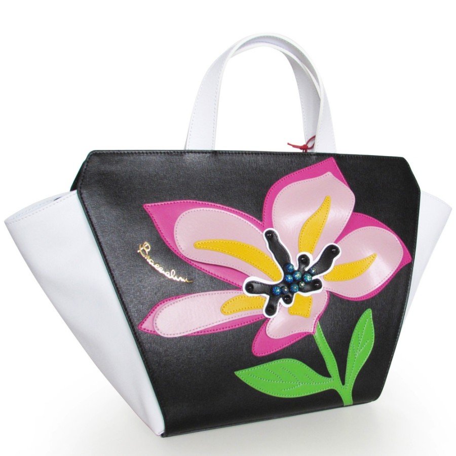 Sacs Pour Dames Braccialini | Braccialini Sac A Main En Cuir Tendance Avec Applique Florale B11454