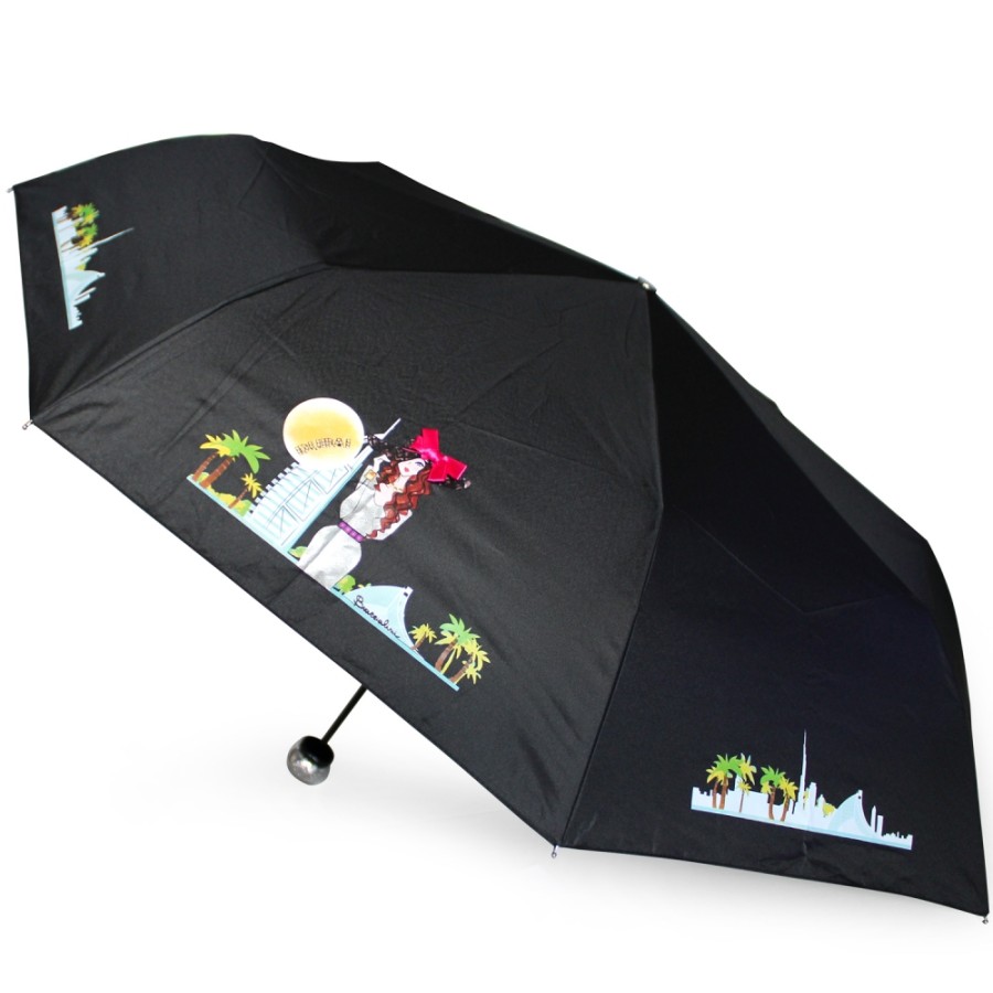 Accessoires Pour Dames Braccialini | Parapluie Noir Pour Femme Braccialini, Avec Theme Dubai Fantasy Bc859-Dubai