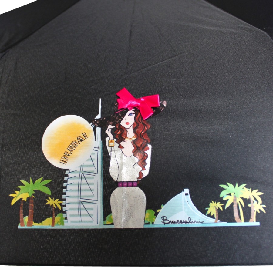 Accessoires Pour Dames Braccialini | Parapluie Noir Pour Femme Braccialini, Avec Theme Dubai Fantasy Bc859-Dubai