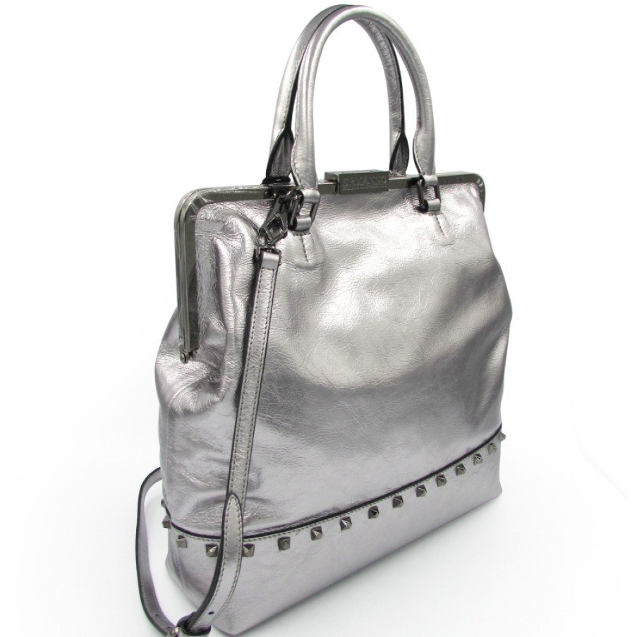 Sacs Pour Dames ERMANNO Ermanno Scervino | Ermanno Ermanno Scervino Sac En Cuir Metallise Argente Avec Clous Style Retro-Moderne 12400464Argent