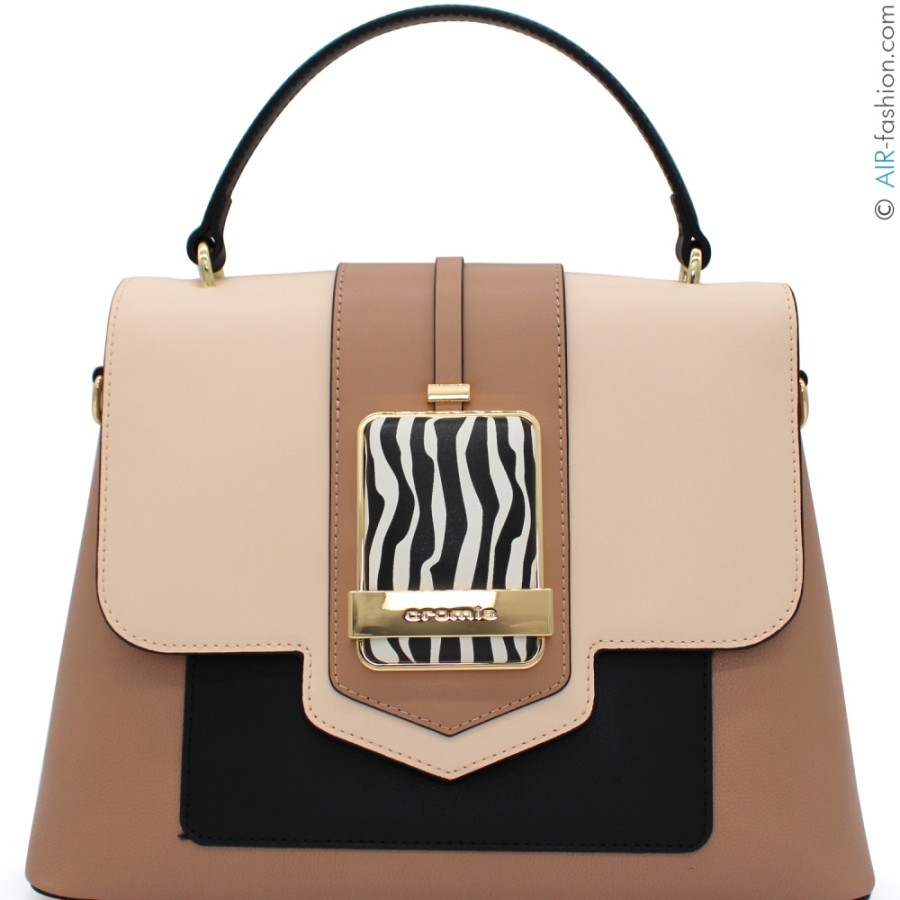 Sacs Pour Dames Cromie | Cromia Designer Sac Cartable En Cuir Beige Avec Accessoires De Couleur Zebre 1405551