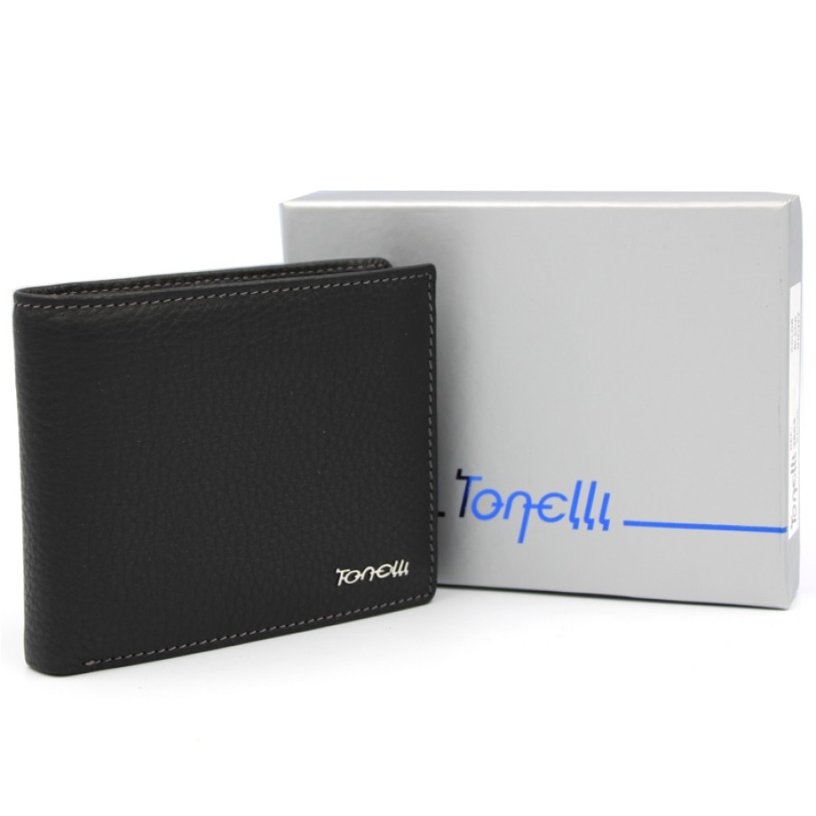 Accessoires Pour Hommes Homme Tonelli | Tonelli Uomo Portefeuille Homme En Cuir Veritable Noir 2864