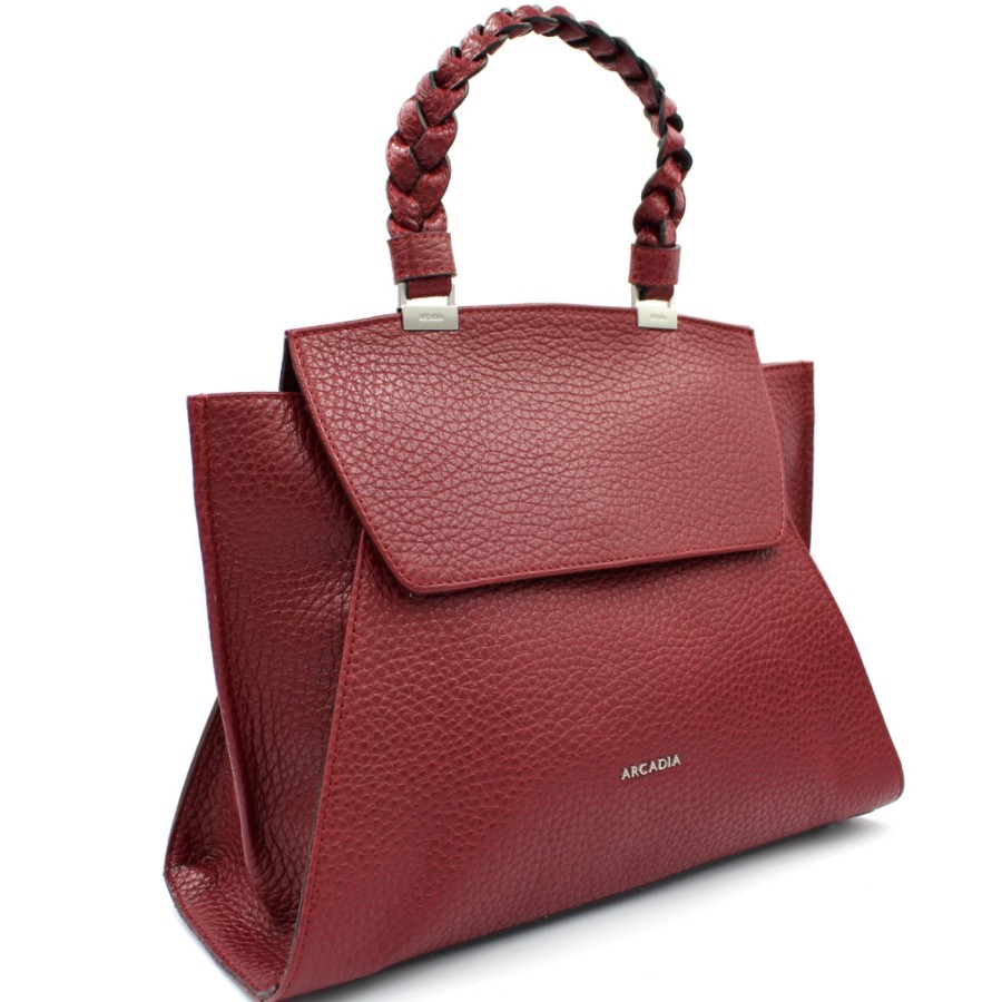 Sacs Pour Dames ARCADIE | Sac Cartable En Cuir Bordeaux Arcadia Fabrique En Italie 2101