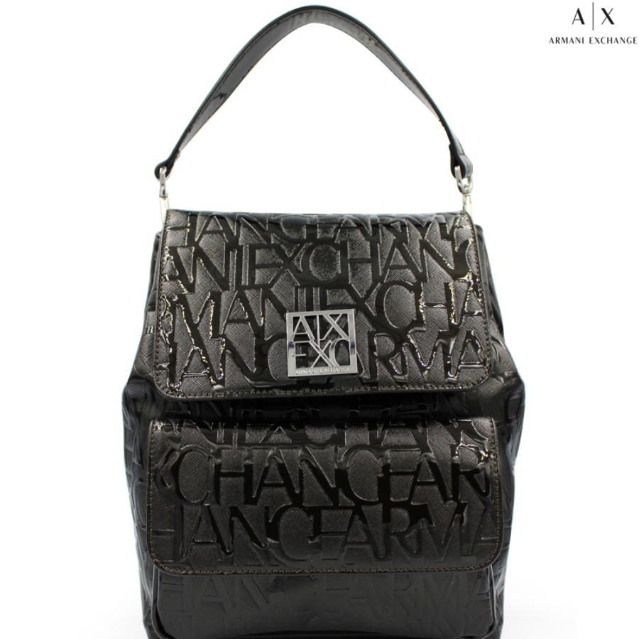 Sacs Pour Dames échange Armani | Armani Exchange Sac A Dos Noir Brillant Avec Logos En Relief 942660-Cc794-Black