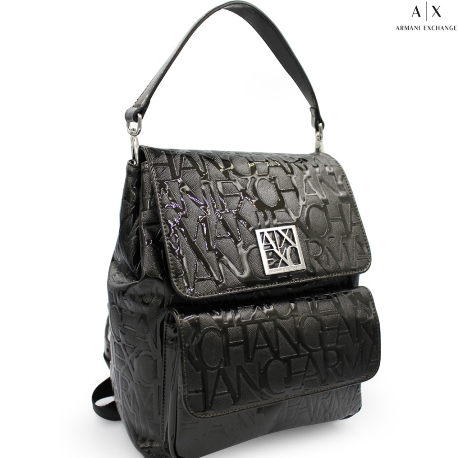 Sacs Pour Dames échange Armani | Armani Exchange Sac A Dos Noir Brillant Avec Logos En Relief 942660-Cc794-Black