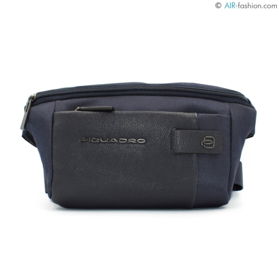 Sacs Pour Hommes PIQUADRO | Piquadro Sac Banane Pour Homme En Nylon Bleu Et Cuir Noir Ca2174Br/Blu