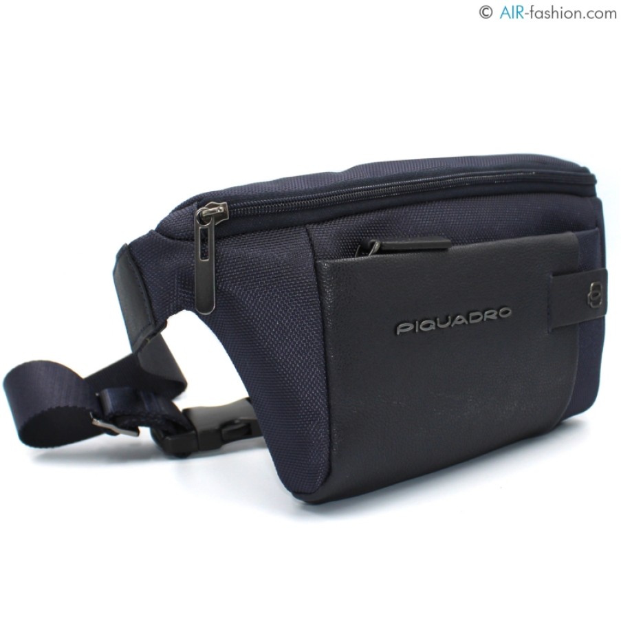 Sacs Pour Hommes PIQUADRO | Piquadro Sac Banane Pour Homme En Nylon Bleu Et Cuir Noir Ca2174Br/Blu