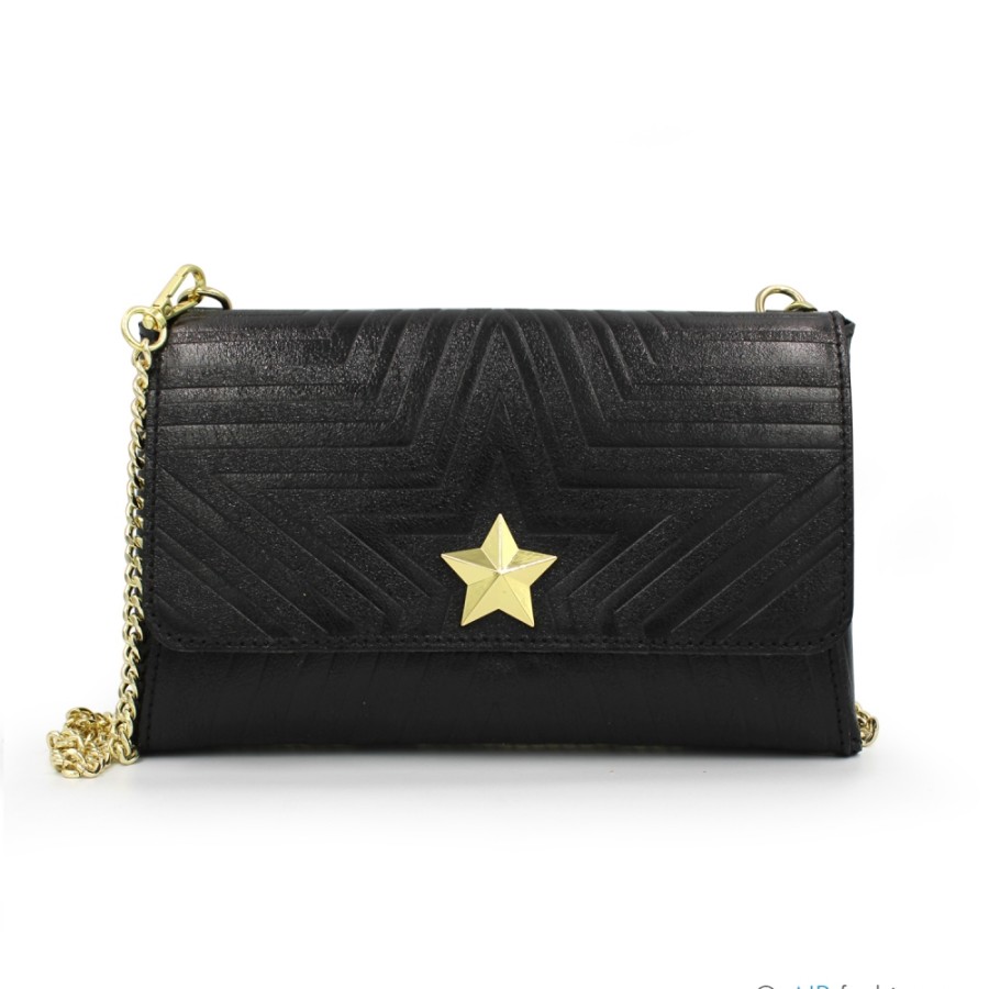 Sacs Pour Dames M*BRC | M*Brc Pochette En Cuir Noir Avec Bandouliere En Chaine F223_Nero