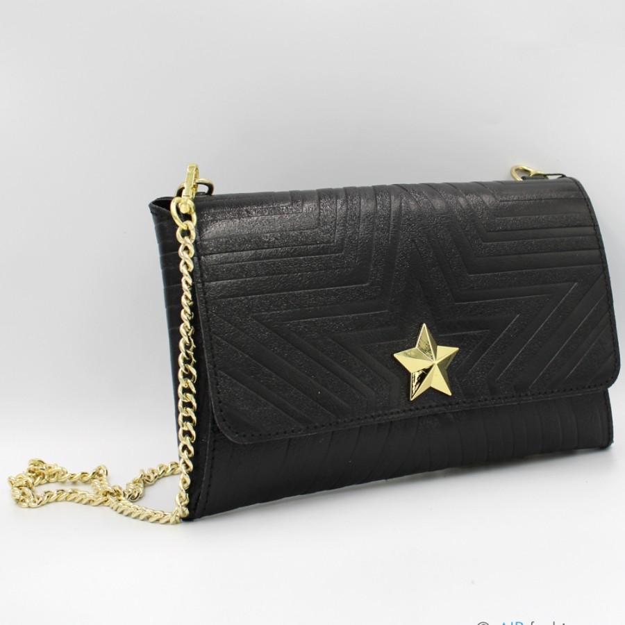 Sacs Pour Dames M*BRC | M*Brc Pochette En Cuir Noir Avec Bandouliere En Chaine F223_Nero